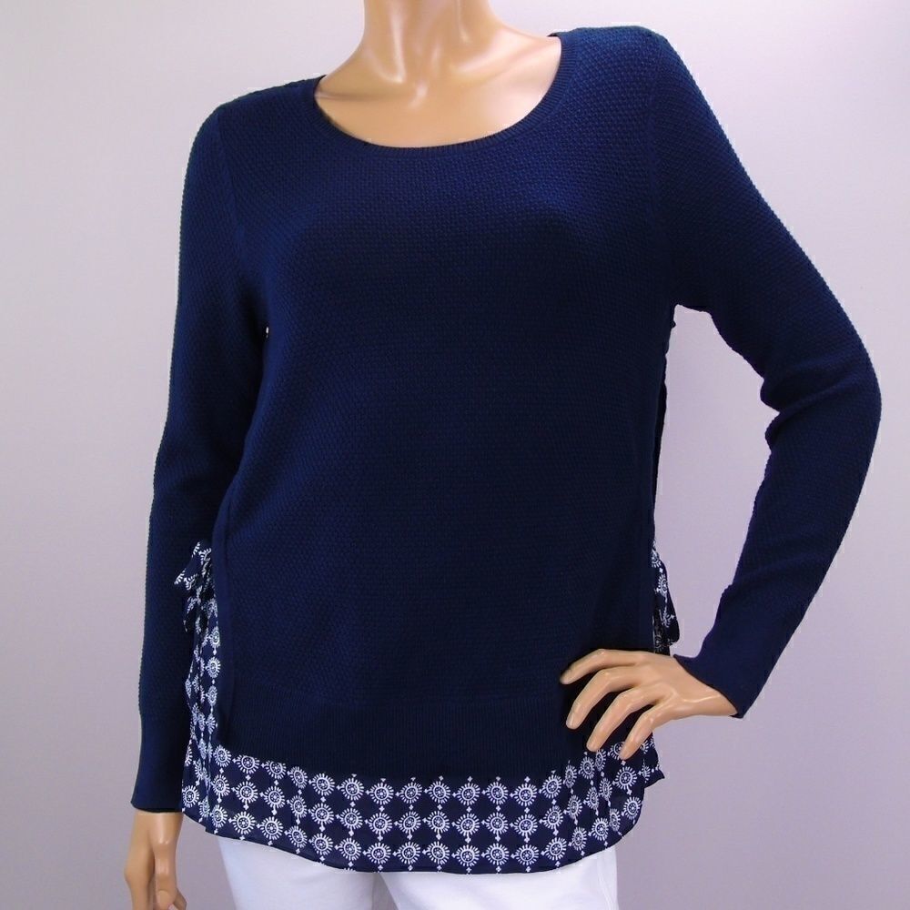 LOFT Navy Blue Knit Top Sz XS Long Sleeve Career